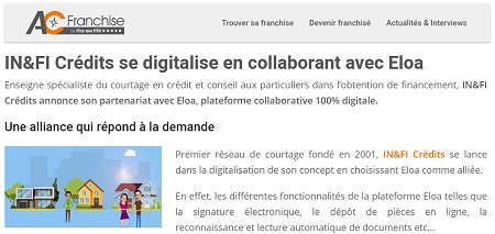 AC Franchise présente la collaboration IN&FI Crédits et Eloa