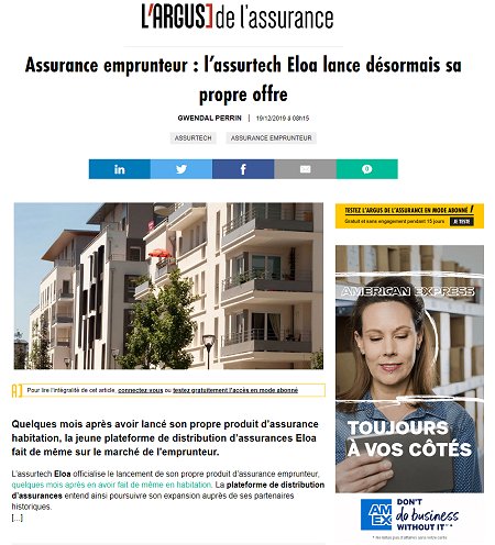 L'Argus de l'assurance présente l'assurance emprunteur Eloa