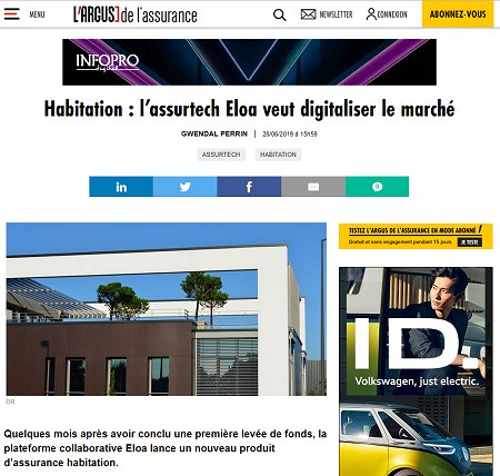 L'ARGUS de l'assurance parle du nouveau produit habitation Eloa