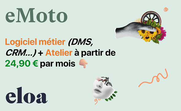 eMoto : logiciel métier (DMS, CRM…) + Atelier à partir de 24,90 € par mois 👇🏼